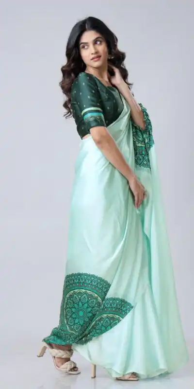 ST 1102B Sea Green Color Japan Satin Digital Print Work Saree Casual, Wedding, Festive, Events . Expected Delivery  4-6 Working Days @1849/- only      | Sarees, Bollywood Sarees, Creative Sarees, Designer Sarees, Embroidered Sarees, Ethnic Saree, Modern Digital sarees, Party Wear Sarees