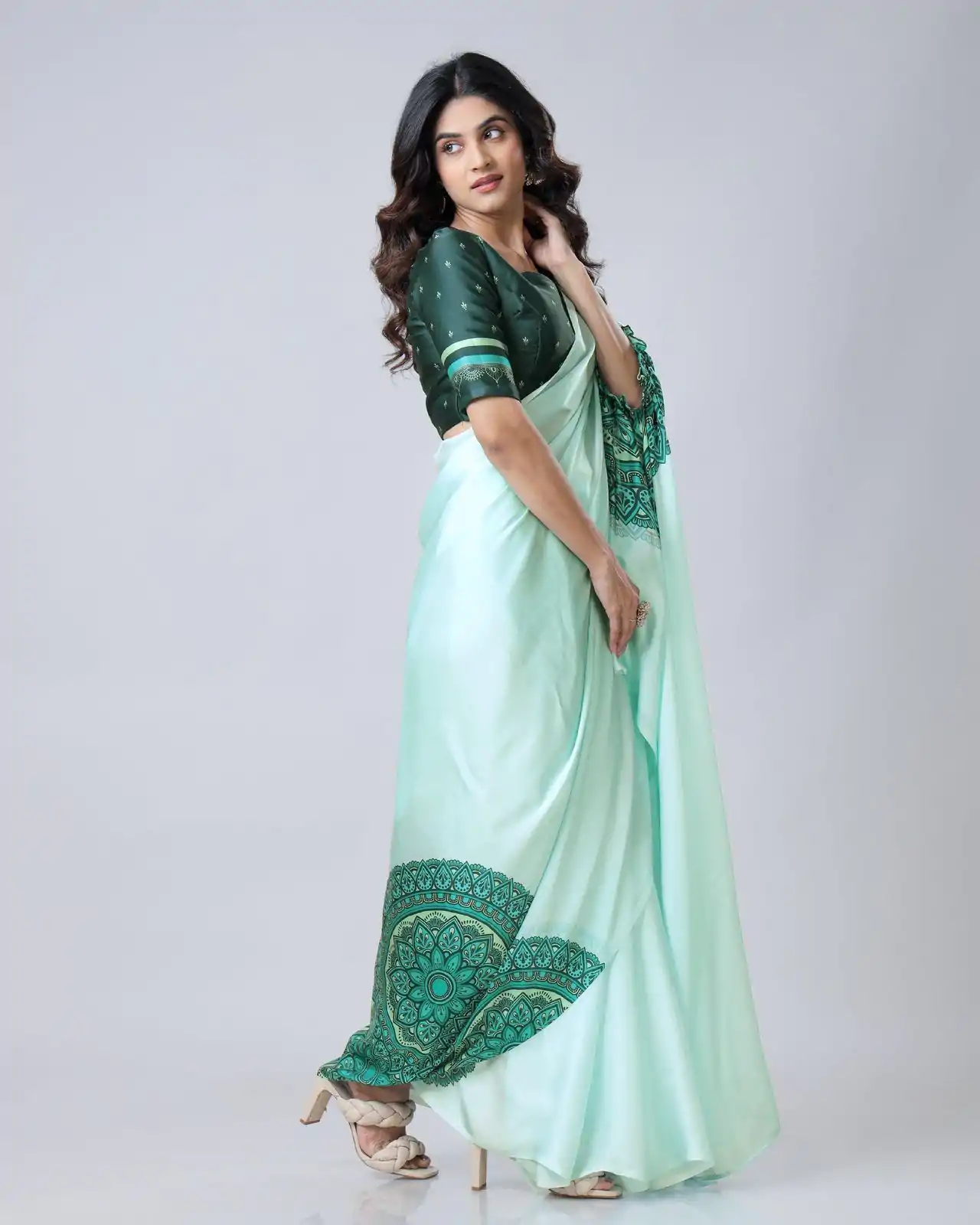 ST 1102B Sea Green Color Japan Satin Digital Print Work Saree Casual, Wedding, Festive, Events . Expected Delivery  4-6 Working Days @1849/- only      | Sarees, Bollywood Sarees, Creative Sarees, Designer Sarees, Embroidered Sarees, Ethnic Saree, Modern Digital sarees, Party Wear Sarees