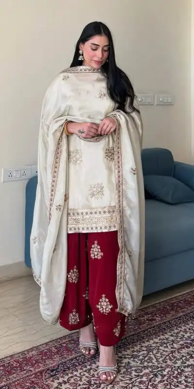 VLM 265 White Color Chinon Silk With Embroidery Work Salwar Suit Casual, Wedding, Party, Festive, Events Etc.4-6 Working Days@ 2049/-only | Jump Suits, Salwar suit, Designer Suits, Casual Suits, Creative suits, Palazzo Suits, Party Wear Suits, Patiala Suits, Straight Suits