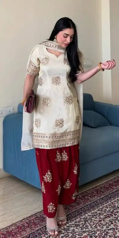 VLM 265 White Color Chinon Silk With Embroidery Work Salwar Suit Casual, Wedding, Party, Festive, Events Etc.4-6 Working Days@ 2049/-only | Jump Suits, Salwar suit, Designer Suits, Casual Suits, Creative suits, Palazzo Suits, Party Wear Suits, Patiala Suits, Straight Suits