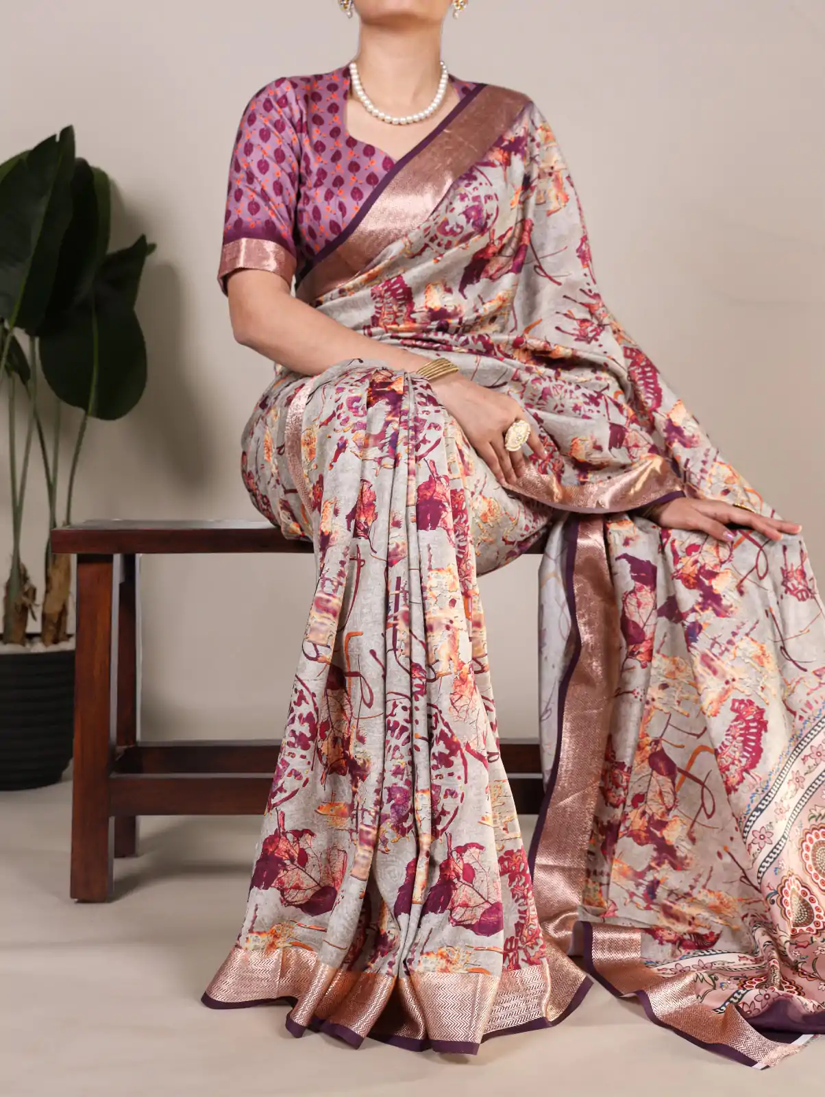 YNF 7019 Wine Color Tushar Silk With Viscose Border Printed Saree Casual, Wedding, Festive, Events . Expected Delivery  4-6 Working Days @1699/- only                                                                                                                                           | Sarees, Bollywood Sarees, Creative Sarees, Designer Sarees, Embroidered Sarees, Ethnic Saree, Modern Digital sarees, Party Wear Sarees