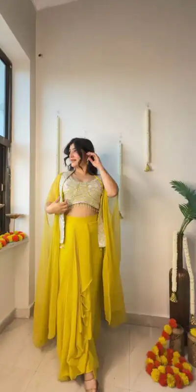 LG 1931 Yellow Color Georgette Sequence Work On Front Dhoti Suit Casual, Wedding, Festive, Events . Expected Delivery  4-6 Working Days @1999/- only      | Jump Suits, Salwar suit, Designer Suits, Casual Suits, Creative suits, Palazzo Suits, Party Wear Suits, Patiala Suits, Straight Suits