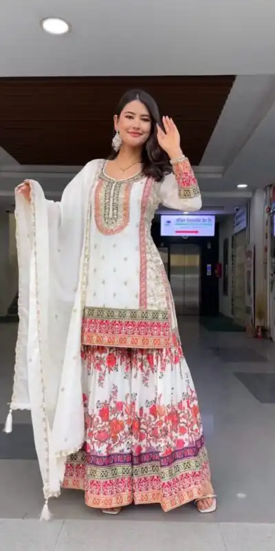 KF 1680 White Color Georgette Sequences Work Salwar Suit Casual, Wedding, Festive, Events . Expected Delivery  4-6 Working Days @2199/- only      | Jump Suits, Salwar suit, Designer Suits, Casual Suits, Creative suits, Palazzo Suits, Party Wear Suits, Patiala Suits, Straight Suits