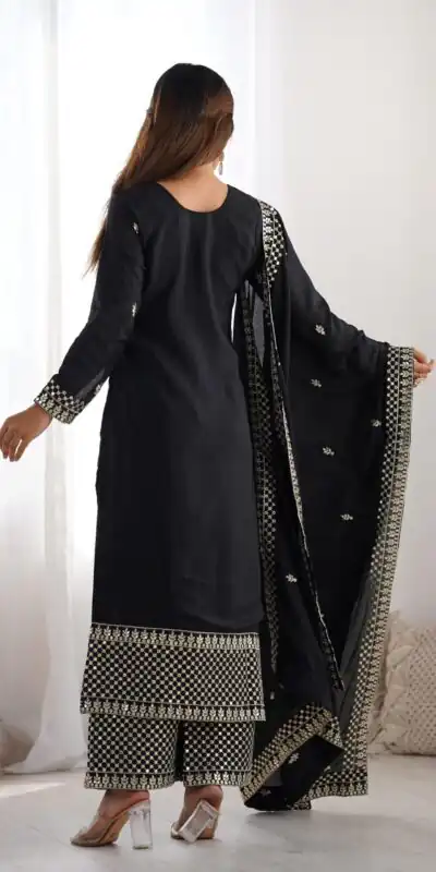 KB 282 Black Color Chinon Silk Embroidery With Jari Work Salwar Suit Casual, Wedding, Festive, Events . Expected Delivery  4-6 Working Days @1949/- only      | Jump Suits, Salwar suit, Designer Suits, Casual Suits, Creative suits, Palazzo Suits, Party Wear Suits, Patiala Suits, Straight Suits