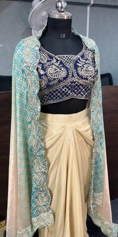 BD 1747 Blue Color Chinon Silk Embroidery Sequins Work Dhoti Suit Casual, Wedding, Party, Festive, Events Etc.4-6 Working Days@ 1999/-only | Jump Suits, Salwar suit, Designer Suits, Casual Suits, Creative suits, Palazzo Suits, Party Wear Suits, Patiala Suits, Straight Suits