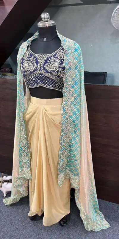 BD 1747 Blue Color Chinon Silk Embroidery Sequins Work Dhoti Suit Casual, Wedding, Party, Festive, Events Etc.4-6 Working Days@ 1999/-only | Jump Suits, Salwar suit, Designer Suits, Casual Suits, Creative suits, Palazzo Suits, Party Wear Suits, Patiala Suits, Straight Suits