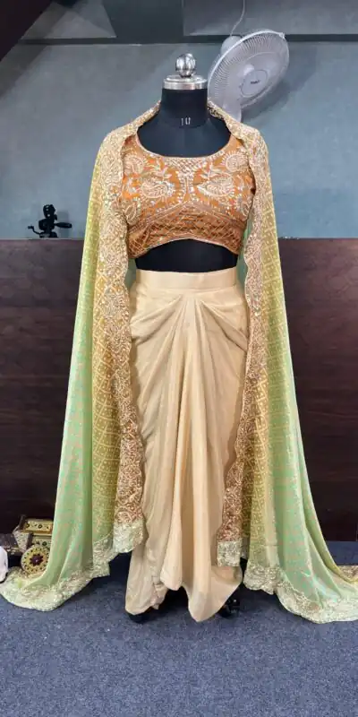 BD 1747 Orange Color Chinon Silk Embroidery Sequins Work Dhoti Suit Casual, Wedding, Party, Festive, Events Etc.4-6 Working Days@ 1999/-only | Jump Suits, Salwar suit, Designer Suits, Casual Suits, Creative suits, Palazzo Suits, Party Wear Suits, Patiala Suits, Straight Suits