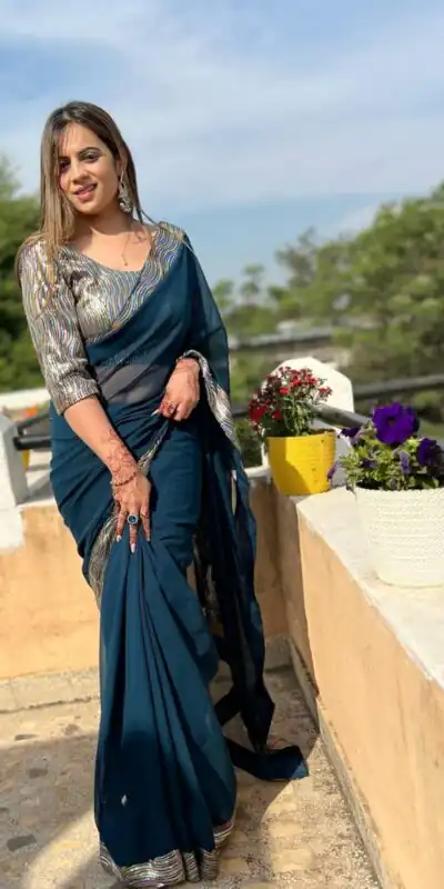 JR 579 Peacock Blue Color Georgette Sequence Work Lace Saree Casual, Wedding, Festive, Events . Expected Delivery  4-6 Working Days @1599/- only                                                                                                                                             | Sarees, Bollywood Sarees, Creative Sarees, Designer Sarees, Embroidered Sarees, Ethnic Saree, Modern Digital sarees, Party Wear Sarees