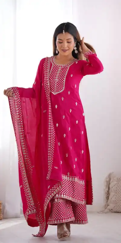 KB 282 Pink Color Chinon Silk Embroidery Jari Work Salwar Suit Casual, Wedding, Festive, Events . Expected Delivery  4-6 Working Days @1949/- only      | Jump Suits, Salwar suit, Designer Suits, Casual Suits, Creative suits, Palazzo Suits, Party Wear Suits, Patiala Suits, Straight Suits