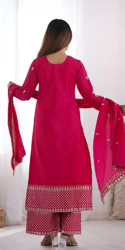 KB 282 Pink Color Chinon Silk Embroidery Jari Work Salwar Suit Casual, Wedding, Festive, Events . Expected Delivery  4-6 Working Days @1949/- only      | Jump Suits, Salwar suit, Designer Suits, Casual Suits, Creative suits, Palazzo Suits, Party Wear Suits, Patiala Suits, Straight Suits