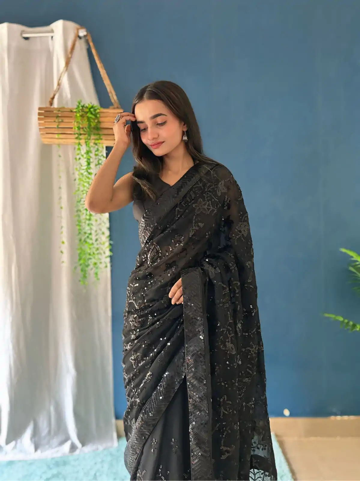 JR 629 Black Color Georgette Sequence Work Saree Casual, Wedding, Festive, Events . Expected Delivery  4-6 Working Days @1749/- only                                                                                                                                           | Sarees, Bollywood Sarees, Creative Sarees, Designer Sarees, Embroidered Sarees, Ethnic Saree, Modern Digital sarees, Party Wear Sarees