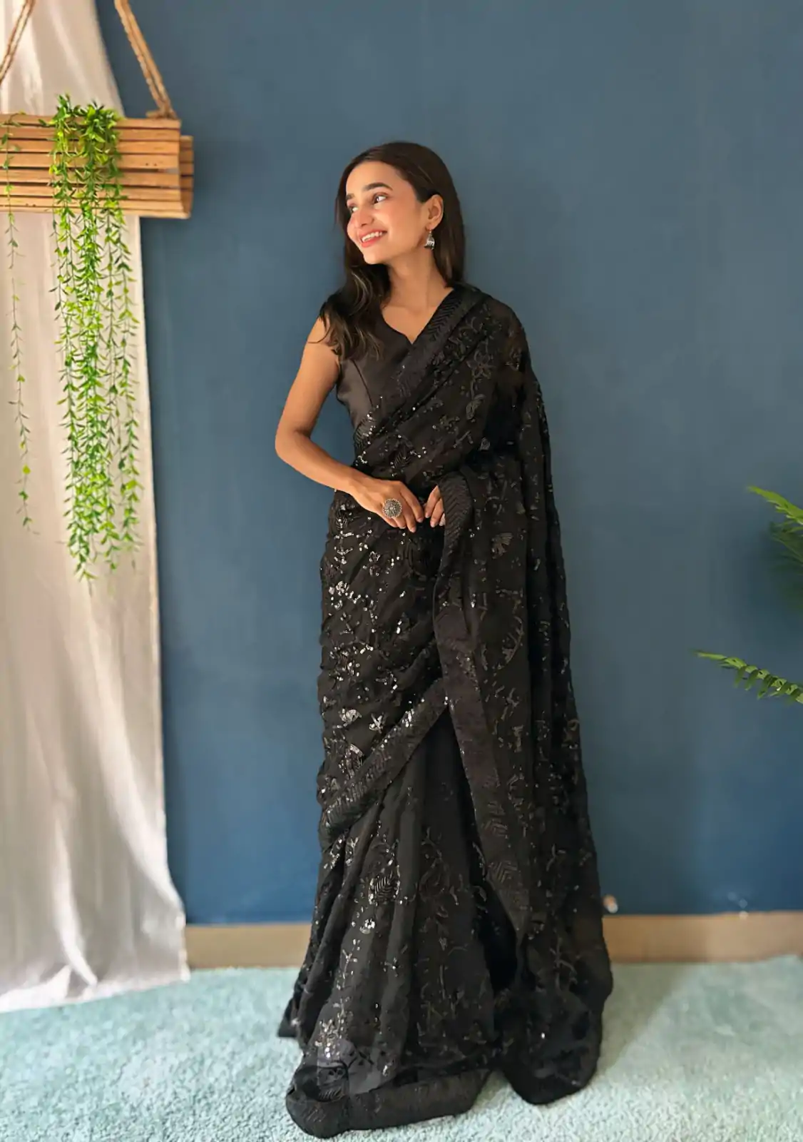 JR 629 Black Color Georgette Sequence Work Saree Casual, Wedding, Festive, Events . Expected Delivery  4-6 Working Days @1749/- only                                                                                                                                           | Sarees, Bollywood Sarees, Creative Sarees, Designer Sarees, Embroidered Sarees, Ethnic Saree, Modern Digital sarees, Party Wear Sarees
