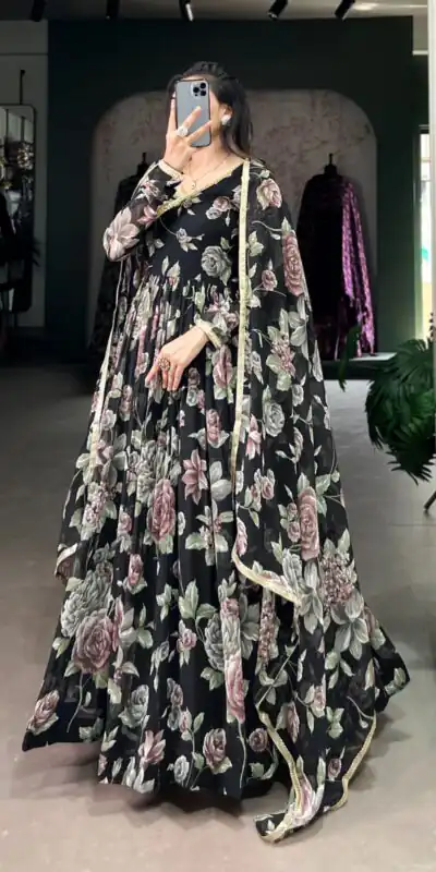 YNF 5103 Black Color Marble Floral Print Lace Touch Up Gown Casual, Wedding, Party, Festive, Events Etc. Expected Delivery 4-6 Working Days @1799/- | Gowns, Bollywood Gowns, Creative Gowns, Designer Gowns, Embroidered Gowns, Party Wear Gowns