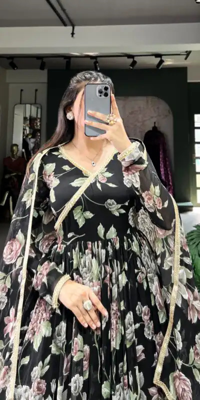 YNF 5103 Black Color Marble Floral Print Lace Touch Up Gown Casual, Wedding, Party, Festive, Events Etc. Expected Delivery 4-6 Working Days @1799/- | Gowns, Bollywood Gowns, Creative Gowns, Designer Gowns, Embroidered Gowns, Party Wear Gowns