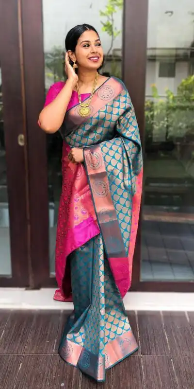 KP 4065 Blue Color Soft Litchi Silk jacquard Work On All Over Saree Casual, Wedding, Festive, Events . Expected Delivery  4-6 Working Days @1299/- only                                                                                                                                             | Sarees, Bollywood Sarees, Creative Sarees, Designer Sarees, Embroidered Sarees, Ethnic Saree, Modern Digital sarees, Party Wear Sarees