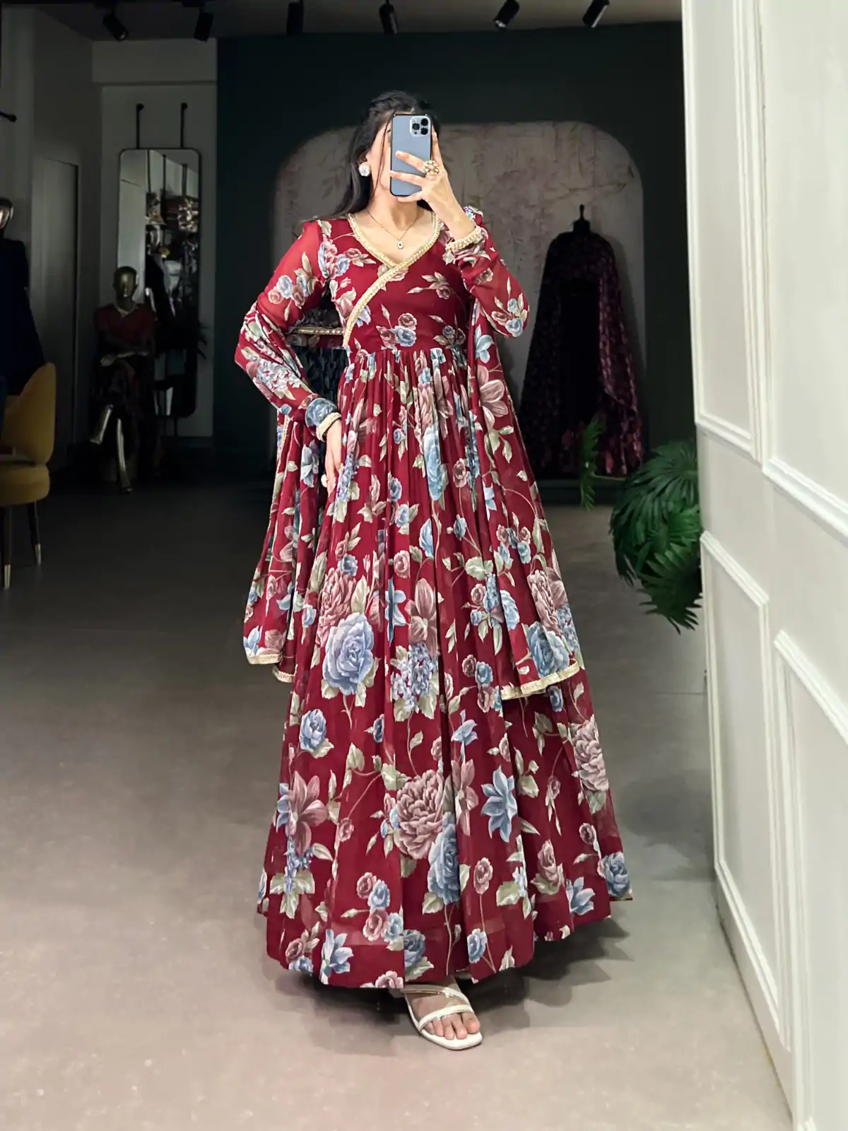 YNF 5103 Maroon Color Marble Floral Print Lace Touch Up Gown Casual, Wedding, Party, Festive, Events Etc. Expected Delivery 4-6 Working Days @1799/- | Gowns, Bollywood Gowns, Creative Gowns, Designer Gowns, Embroidered Gowns, Party Wear Gowns