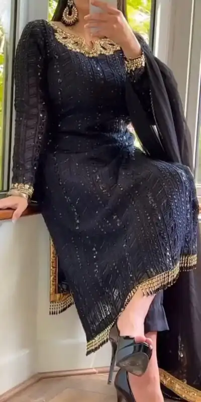 RTC 5702 Black Color Georgette Thread Sequence Work Salwar Suit Wedding, Party, Festive, Events Etc. Expected Delivery 4-6 Working Days @2099/- | Jump Suits, Salwar suit, Designer Suits, Casual Suits, Creative suits, Palazzo Suits, Party Wear Suits, Patiala Suits, Straight Suits
