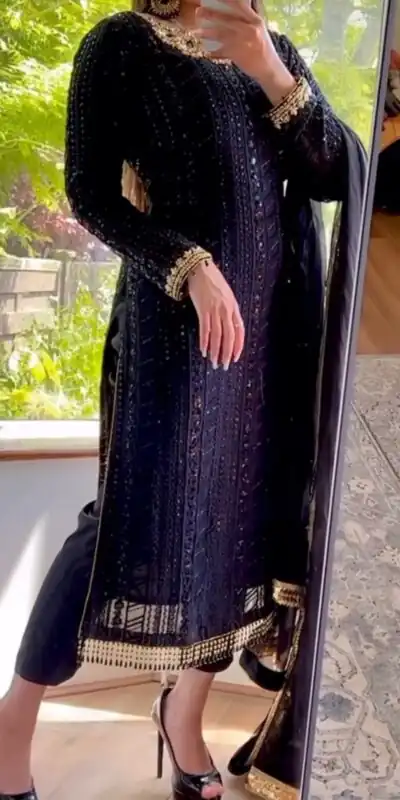 RTC 5702 Black Color Georgette Thread Sequence Work Salwar Suit Wedding, Party, Festive, Events Etc. Expected Delivery 4-6 Working Days @2099/- | Jump Suits, Salwar suit, Designer Suits, Casual Suits, Creative suits, Palazzo Suits, Party Wear Suits, Patiala Suits, Straight Suits