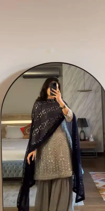 SRK 5246 Grey Color Faux Georgette Embroidery Sequence Beads Work Salwar Suit Casual, Wedding, Party, Festive, Events Etc.4-6 Working Days@ 2099/-only | Jump Suits, Salwar suit, Designer Suits, Casual Suits, Creative suits, Palazzo Suits, Party Wear Suits, Patiala Suits, Straight Suits