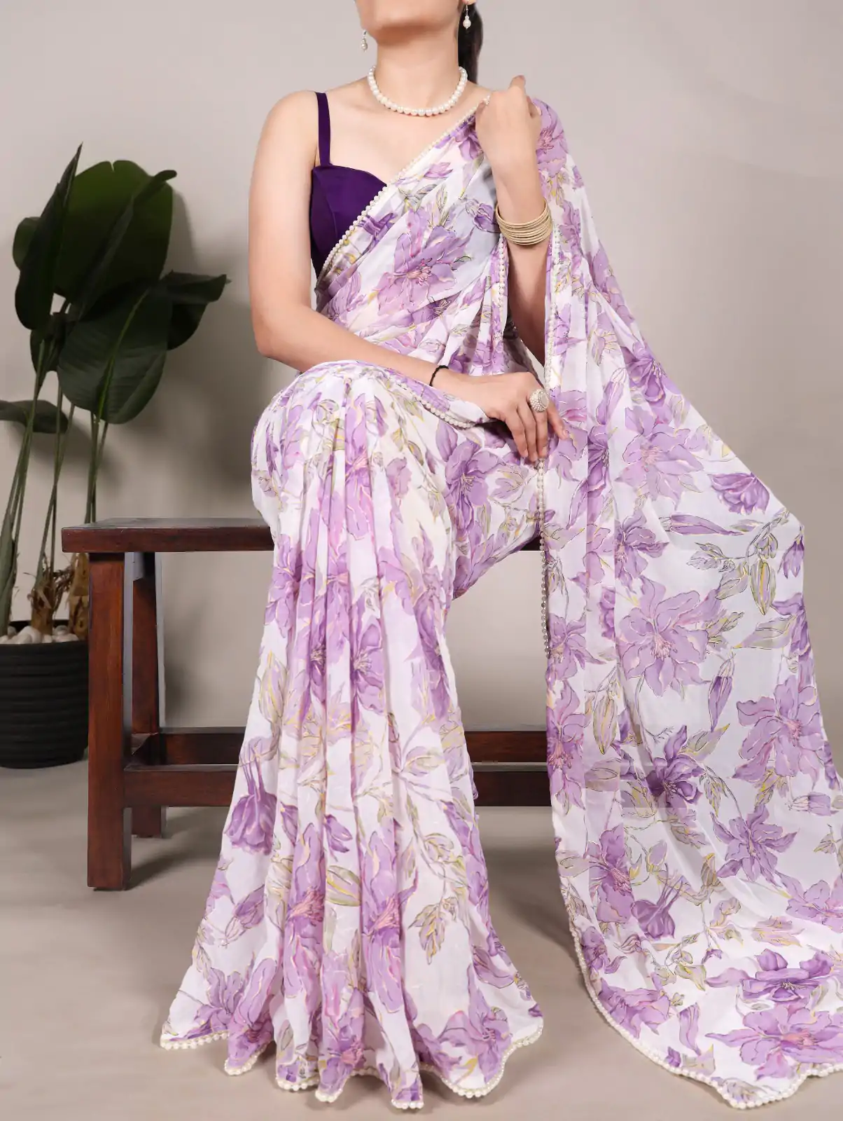YNF 7006 Purple Color Weightless Marble Floral Print Pearl Lace Border Saree , Wedding, Festive, Events . Expected Delivery  4-6 Working Days @1599/- only                                                                                                                                             | Sarees, Bollywood Sarees, Creative Sarees, Designer Sarees, Embroidered Sarees, Ethnic Saree, Modern Digital sarees, Party Wear Sarees