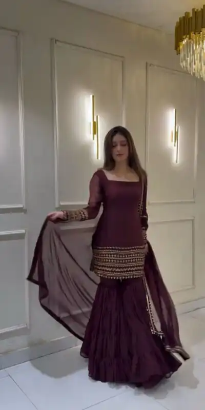 ZF 413 Wine Color Georgette Embroidery Sequence Work Salwar Suit Casual, Wedding, Festive, Events . Expected Delivery  4-6 Working Days @1899/- only      | Jump Suits, Salwar suit, Designer Suits, Casual Suits, Creative suits, Palazzo Suits, Party Wear Suits, Patiala Suits, Straight Suits