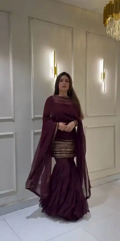 ZF 413 Wine Color Georgette Embroidery Sequence Work Salwar Suit Casual, Wedding, Festive, Events . Expected Delivery  4-6 Working Days @1899/- only      | Jump Suits, Salwar suit, Designer Suits, Casual Suits, Creative suits, Palazzo Suits, Party Wear Suits, Patiala Suits, Straight Suits