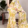 Yellow Weightless Marble Floral Print Pearl Lace Border Saree