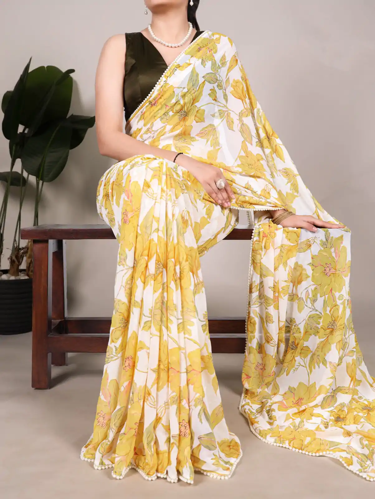 YNF 7006 Yellow Color Weightless Marble Floral Print Pearl Lace Border Saree , Wedding, Festive, Events . Expected Delivery  4-6 Working Days @1599/- only                                                                                                                                             | Sarees, Bollywood Sarees, Creative Sarees, Designer Sarees, Embroidered Sarees, Ethnic Saree, Modern Digital sarees, Party Wear Sarees