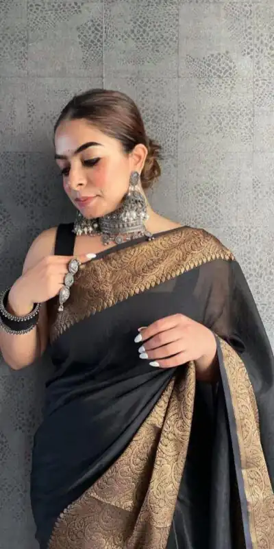 KP 3042 Black Color Soft Litchi Silk Jacquard Work Saree Casual, Wedding, Festive, Events . Expected Delivery  4-6 Working Days @1349/- only                                                                                                                                           | Sarees, Bollywood Sarees, Creative Sarees, Designer Sarees, Embroidered Sarees, Ethnic Saree, Modern Digital sarees, Party Wear Sarees