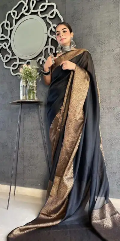 KP 3042 Black Color Soft Litchi Silk Jacquard Work Saree Casual, Wedding, Festive, Events . Expected Delivery  4-6 Working Days @1349/- only                                                                                                                                           | Sarees, Bollywood Sarees, Creative Sarees, Designer Sarees, Embroidered Sarees, Ethnic Saree, Modern Digital sarees, Party Wear Sarees