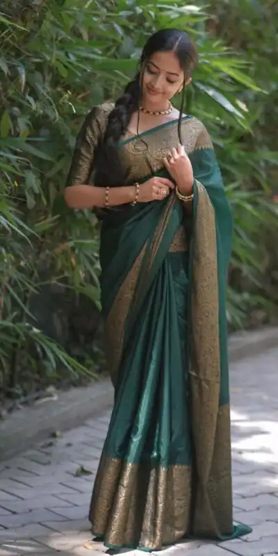 KP 3042 Green Color Soft Litchi Silk Jacquard Work Saree Casual, Wedding, Festive, Events . Expected Delivery  4-6 Working Days @1349/- only                                                                                                                                           | Sarees, Bollywood Sarees, Creative Sarees, Designer Sarees, Embroidered Sarees, Ethnic Saree, Modern Digital sarees, Party Wear Sarees