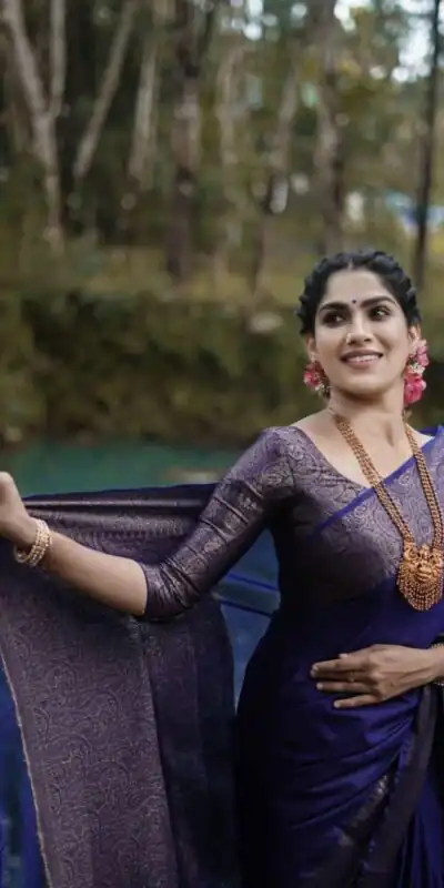 KP 3042 Navy Blue Color Soft Litchi Silk Jacquard Work Saree Casual, Wedding, Festive, Events . Expected Delivery  4-6 Working Days @1349/- only                                                                                                                                           | Sarees, Bollywood Sarees, Creative Sarees, Designer Sarees, Embroidered Sarees, Ethnic Saree, Modern Digital sarees, Party Wear Sarees