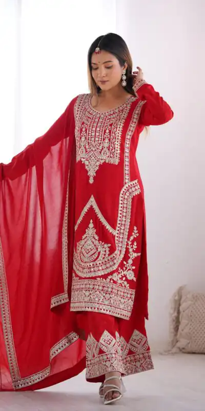 KB 280 Red Color Vichitra Silk Embroidery Sequence Salwar Suit Casual, Wedding, Party, Festive, Events Etc.4-6 Working Days@ 1969/-only | Jump Suits, Salwar suit, Designer Suits, Casual Suits, Creative suits, Palazzo Suits, Party Wear Suits, Patiala Suits, Straight Suits
