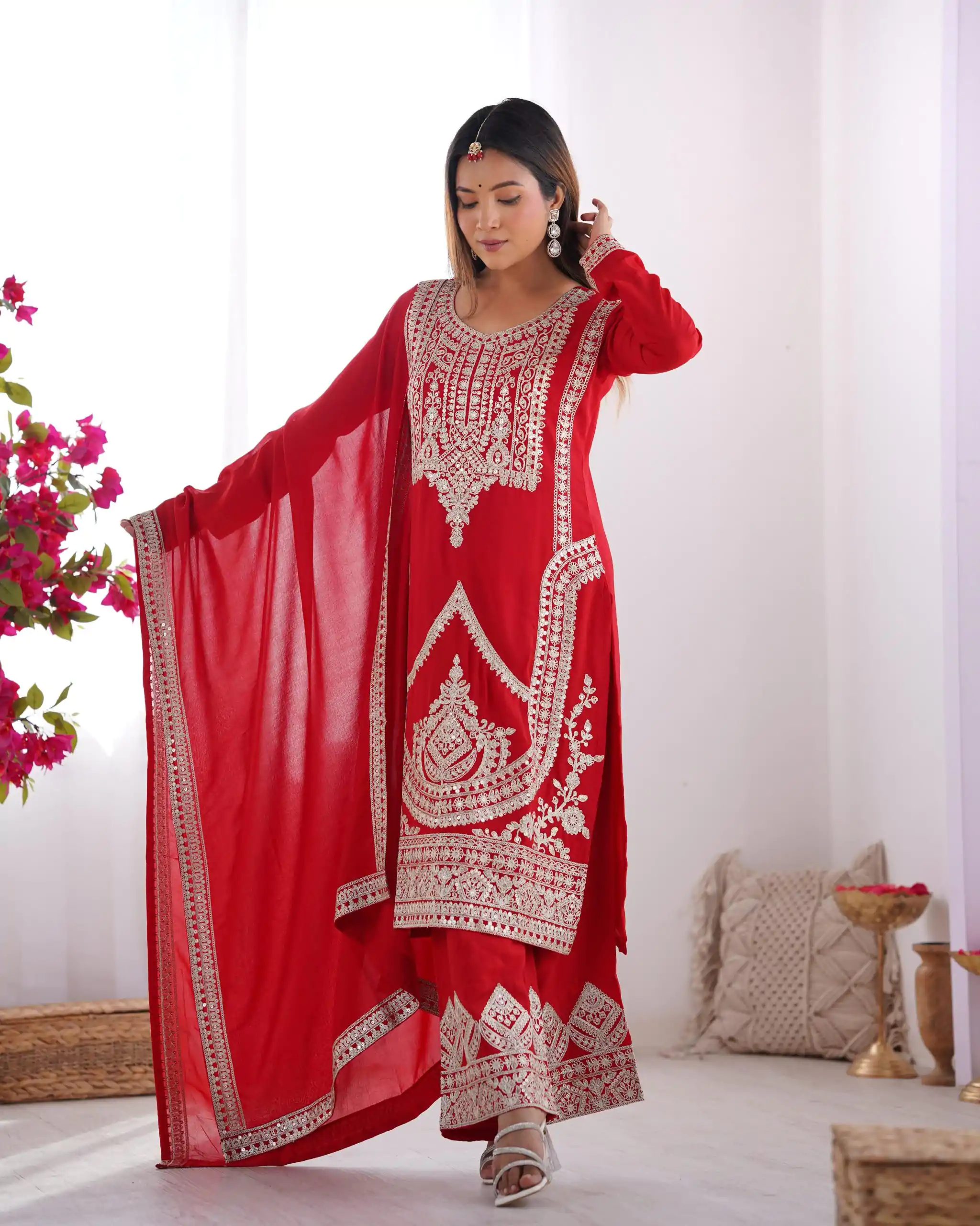 KB 280 Red Color Vichitra Silk Embroidery Sequence Salwar Suit Casual, Wedding, Party, Festive, Events Etc.4-6 Working Days@ 1969/-only | Jump Suits, Salwar suit, Designer Suits, Casual Suits, Creative suits, Palazzo Suits, Party Wear Suits, Patiala Suits, Straight Suits
