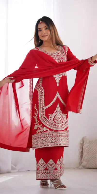 KB 280 Red Color Vichitra Silk Embroidery Sequence Salwar Suit Casual, Wedding, Party, Festive, Events Etc.4-6 Working Days@ 1969/-only | Jump Suits, Salwar suit, Designer Suits, Casual Suits, Creative suits, Palazzo Suits, Party Wear Suits, Patiala Suits, Straight Suits