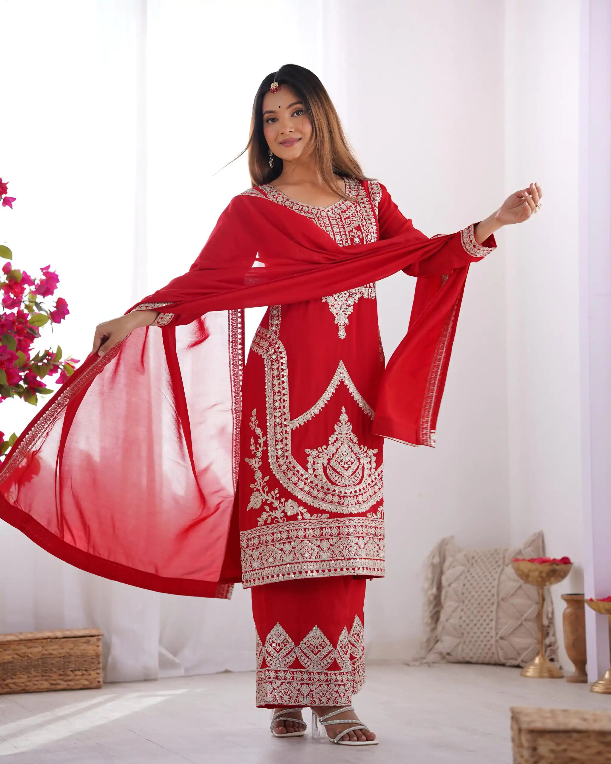 KB 280 Red Color Vichitra Silk Embroidery Sequence Salwar Suit Casual, Wedding, Party, Festive, Events Etc.4-6 Working Days@ 1969/-only | Jump Suits, Salwar suit, Designer Suits, Casual Suits, Creative suits, Palazzo Suits, Party Wear Suits, Patiala Suits, Straight Suits