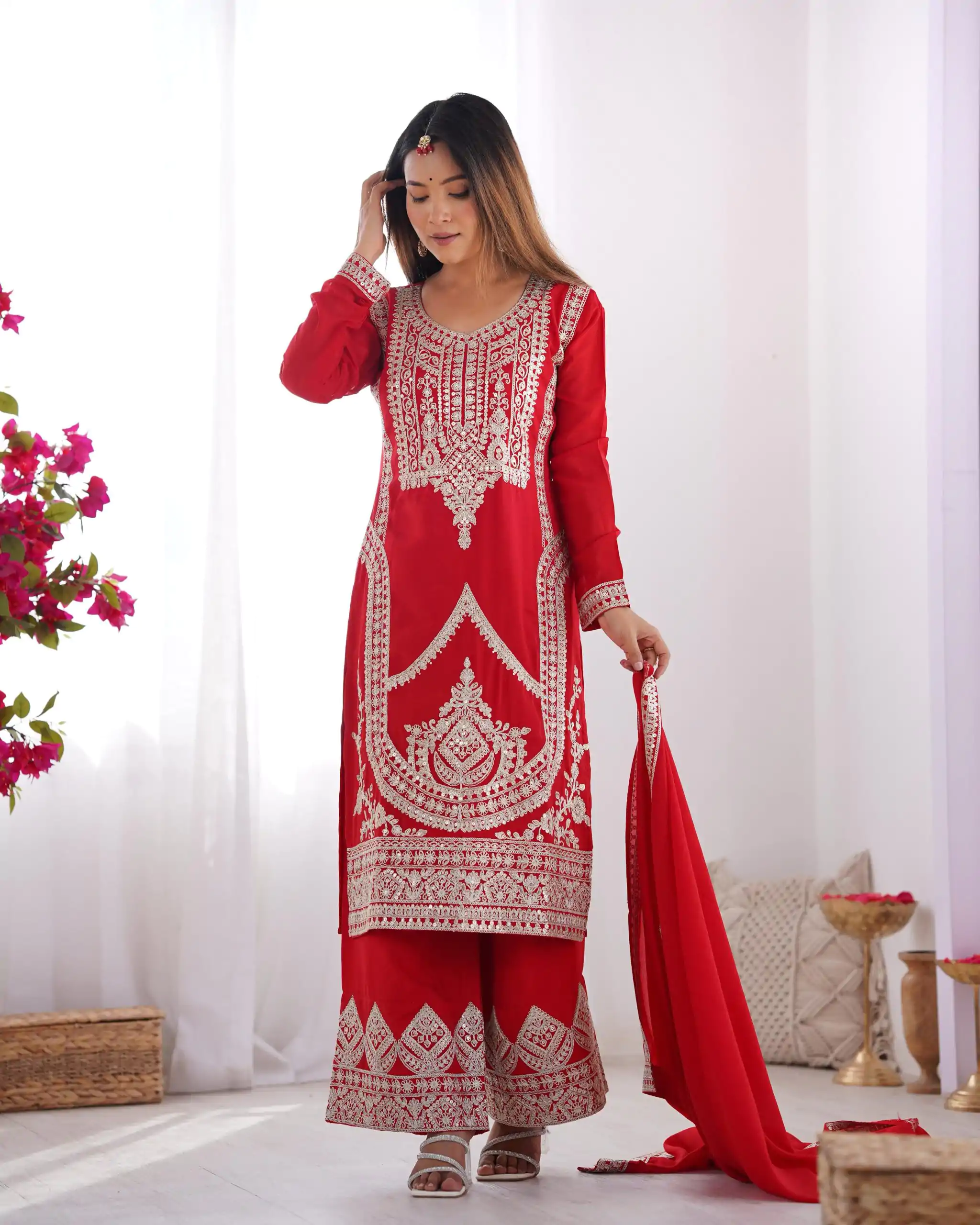 KB 280 Red Color Vichitra Silk Embroidery Sequence Salwar Suit Casual, Wedding, Party, Festive, Events Etc.4-6 Working Days@ 1969/-only | Jump Suits, Salwar suit, Designer Suits, Casual Suits, Creative suits, Palazzo Suits, Party Wear Suits, Patiala Suits, Straight Suits