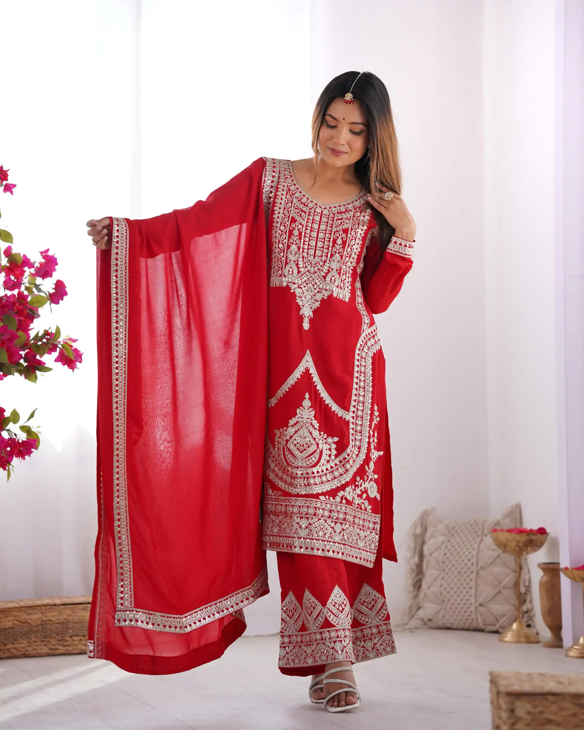 KB 280 Red Color Vichitra Silk Embroidery Sequence Salwar Suit Casual, Wedding, Party, Festive, Events Etc.4-6 Working Days@ 1969/-only | Jump Suits, Salwar suit, Designer Suits, Casual Suits, Creative suits, Palazzo Suits, Party Wear Suits, Patiala Suits, Straight Suits