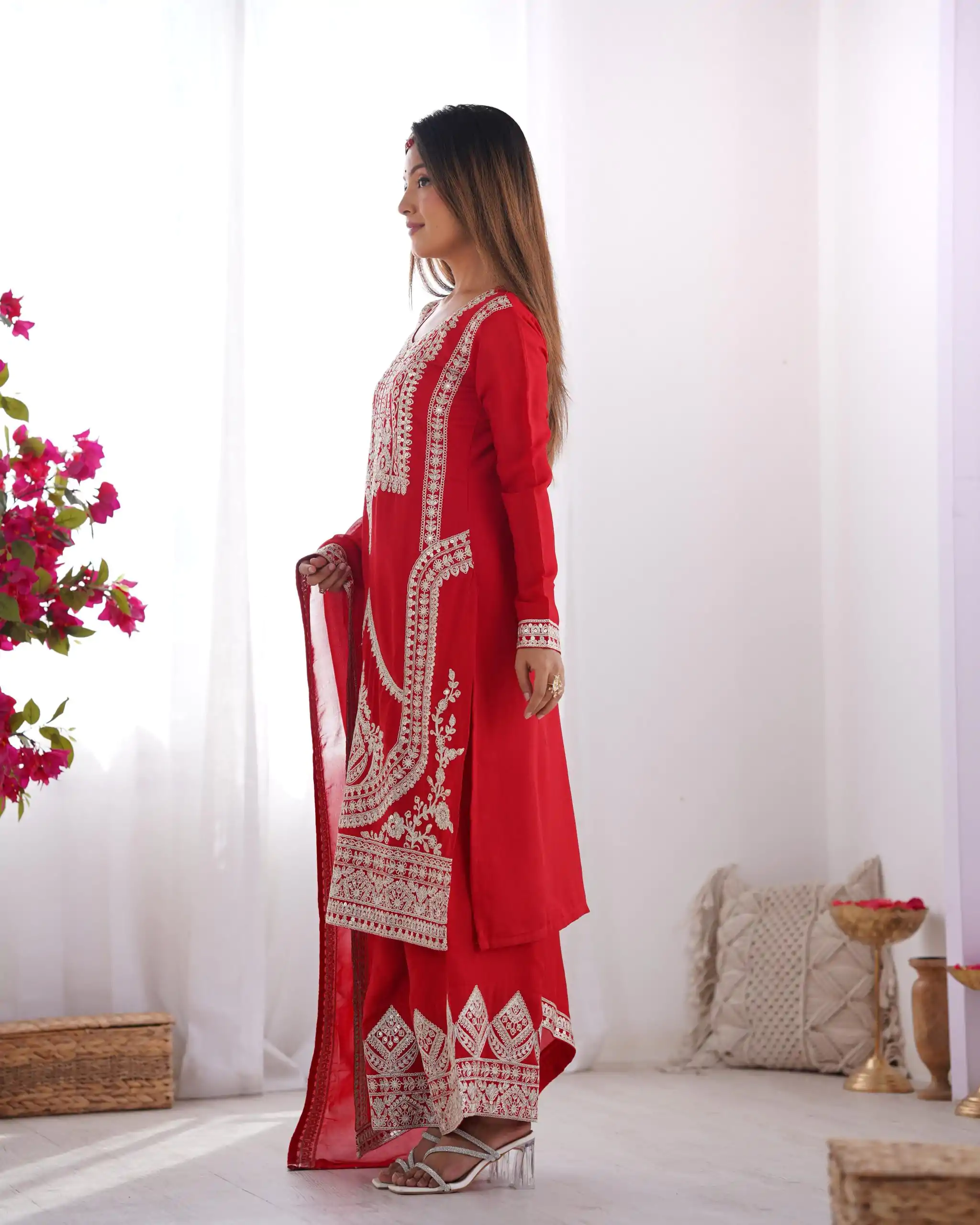 KB 280 Red Color Vichitra Silk Embroidery Sequence Salwar Suit Casual, Wedding, Party, Festive, Events Etc.4-6 Working Days@ 1969/-only | Jump Suits, Salwar suit, Designer Suits, Casual Suits, Creative suits, Palazzo Suits, Party Wear Suits, Patiala Suits, Straight Suits