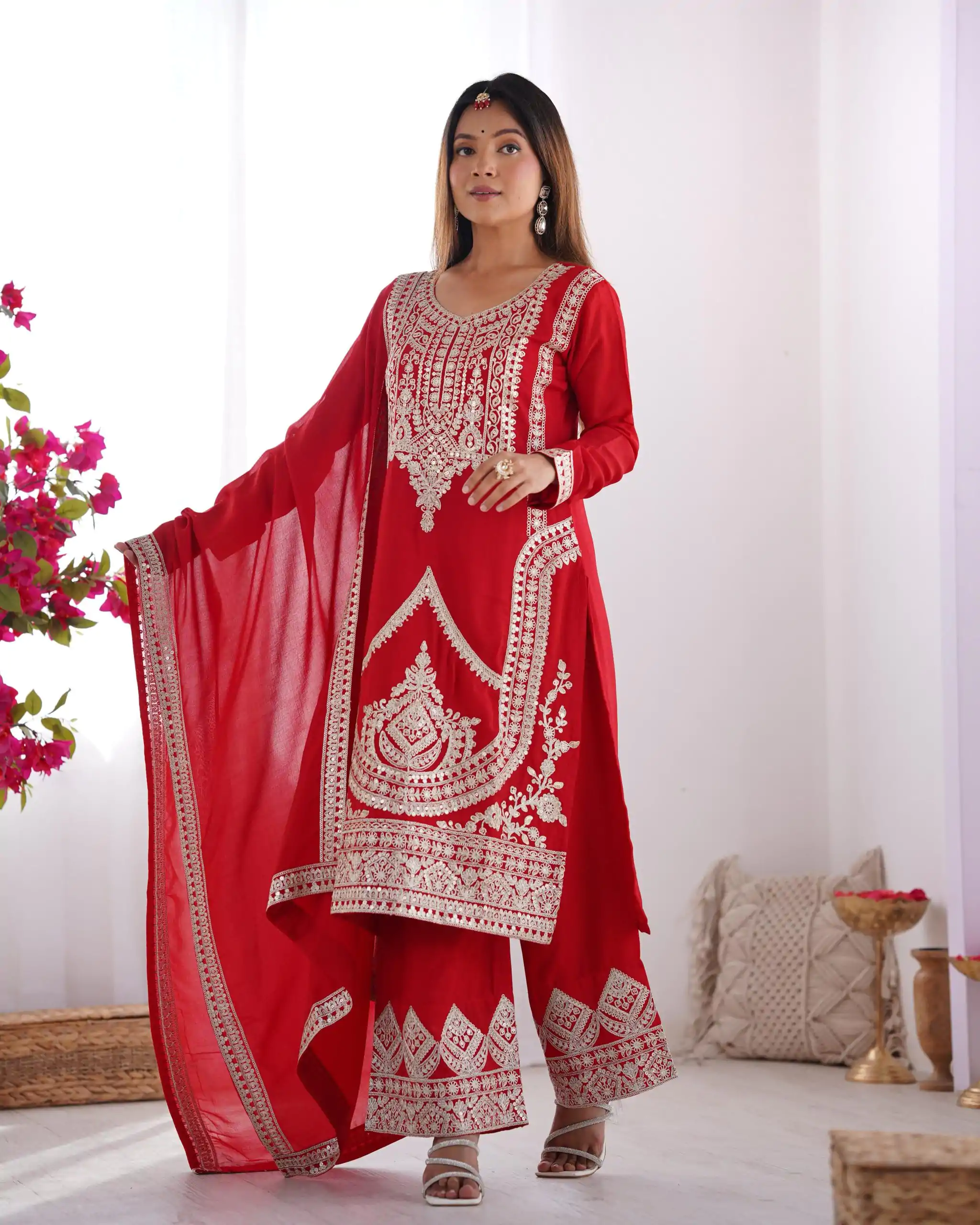 KB 280 Red Color Vichitra Silk Embroidery Sequence Salwar Suit Casual, Wedding, Party, Festive, Events Etc.4-6 Working Days@ 1969/-only | Jump Suits, Salwar suit, Designer Suits, Casual Suits, Creative suits, Palazzo Suits, Party Wear Suits, Patiala Suits, Straight Suits