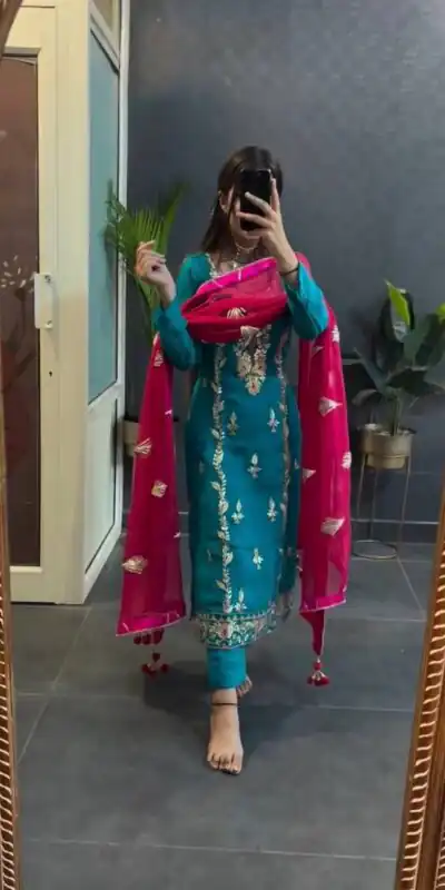 SR 1662 Blue Color Chinon Silk Sequence Work Salwar Suit Casual, Wedding, Festive, Events . Expected Delivery  4-6 Working Days @1799/- only      | Jump Suits, Salwar suit, Designer Suits, Casual Suits, Creative suits, Palazzo Suits, Party Wear Suits, Patiala Suits, Straight Suits