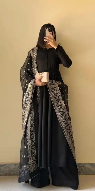 KD 1502 Black Chinon Silk With Inner Plain Anarkali Gown Casual, Wedding, Festive, Events . Expected Delivery  4-6 Working Days @1999/- only      | Jump Suits, Salwar suit, Designer Suits, Casual Suits, Creative suits, Palazzo Suits, Party Wear Suits, Patiala Suits, Straight Suits