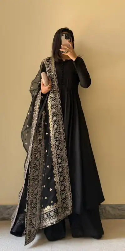 KD 1502 Black Chinon Silk With Inner Plain Anarkali Gown Casual, Wedding, Festive, Events . Expected Delivery  4-6 Working Days @1999/- only      | Jump Suits, Salwar suit, Designer Suits, Casual Suits, Creative suits, Palazzo Suits, Party Wear Suits, Patiala Suits, Straight Suits