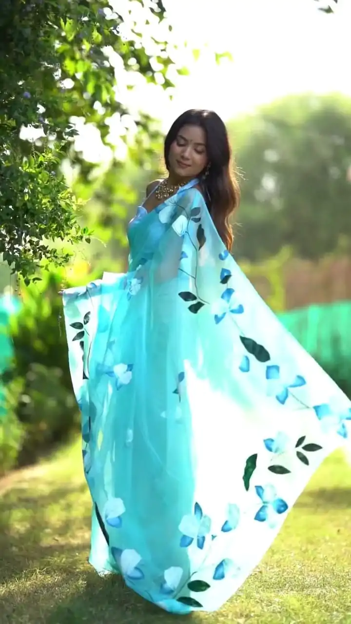 SC 407Sky Blue Color Soft Organza Silk Ready To Wear Saree Casual, Wedding, Festive, Events . Expected Delivery  4-6 Working Days @1599/- only                                                                                                                                           | Sarees, Bollywood Sarees, Creative Sarees, Designer Sarees, Embroidered Sarees, Ethnic Saree, Modern Digital sarees, Party Wear Sarees