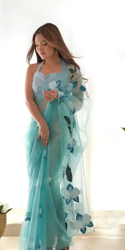 SC 407Sky Blue Color Soft Organza Silk Ready To Wear Saree Casual, Wedding, Festive, Events . Expected Delivery  4-6 Working Days @1599/- only                                                                                                                                           | Sarees, Bollywood Sarees, Creative Sarees, Designer Sarees, Embroidered Sarees, Ethnic Saree, Modern Digital sarees, Party Wear Sarees