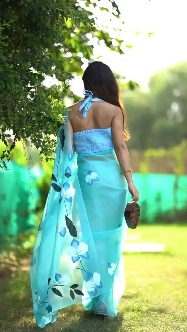 SC 407Sky Blue Color Soft Organza Silk Ready To Wear Saree Casual, Wedding, Festive, Events . Expected Delivery  4-6 Working Days @1599/- only                                                                                                                                           | Sarees, Bollywood Sarees, Creative Sarees, Designer Sarees, Embroidered Sarees, Ethnic Saree, Modern Digital sarees, Party Wear Sarees
