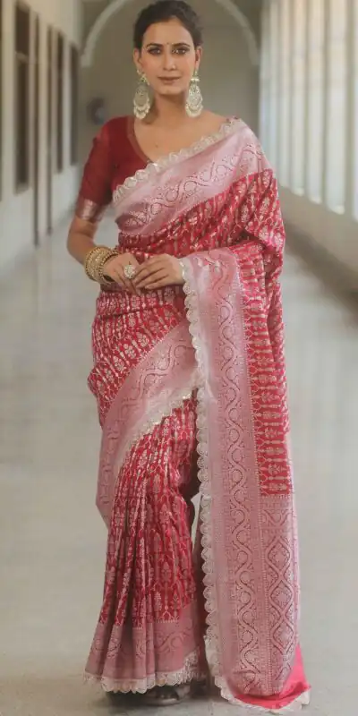  MS 492 Red Color Jacquard Embroidery Cording Lace Saree Casual, Wedding, Festive, Events . Expected Delivery  4-6 Working Days @1449/- only                                                                                                                                             | Sarees, Bollywood Sarees, Creative Sarees, Designer Sarees, Embroidered Sarees, Ethnic Saree, Modern Digital sarees, Party Wear Sarees