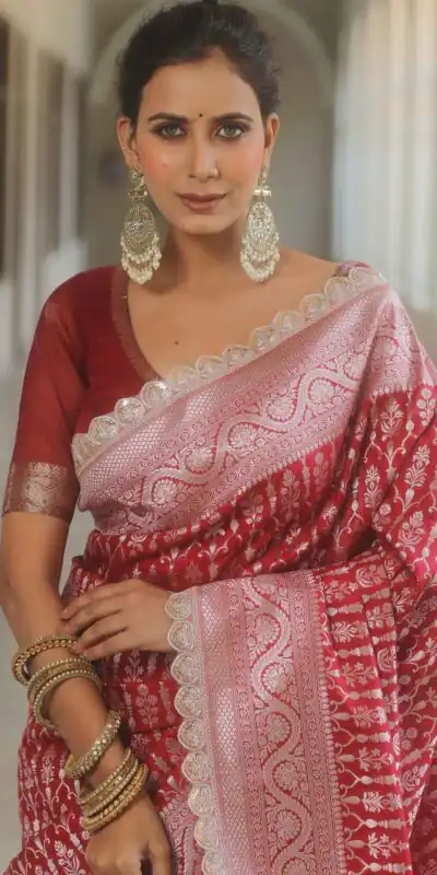  MS 492 Red Color Jacquard Embroidery Cording Lace Saree Casual, Wedding, Festive, Events . Expected Delivery  4-6 Working Days @1449/- only                                                                                                                                             | Sarees, Bollywood Sarees, Creative Sarees, Designer Sarees, Embroidered Sarees, Ethnic Saree, Modern Digital sarees, Party Wear Sarees