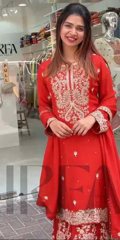 VLM 271 Red Color Chinon Silk With Embroidery Work Salwar Suit Casual, Wedding, Festive, Events . Expected Delivery  4-6 Working Days @2149/- only      | Jump Suits, Salwar suit, Designer Suits, Casual Suits, Creative suits, Palazzo Suits, Party Wear Suits, Patiala Suits, Straight Suits