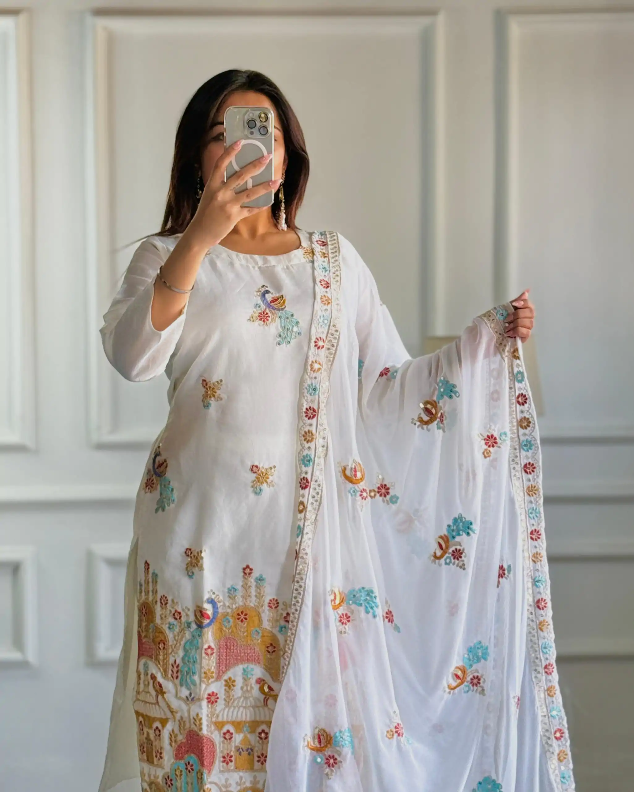 VLM 244 White Color Roman Silk With Embroidery Work Salwar Suit Casual, Wedding, Festive, Events . Expected Delivery  4-6 Working Days @2099/- only      | Jump Suits, Salwar suit, Designer Suits, Casual Suits, Creative suits, Palazzo Suits, Party Wear Suits, Patiala Suits, Straight Suits